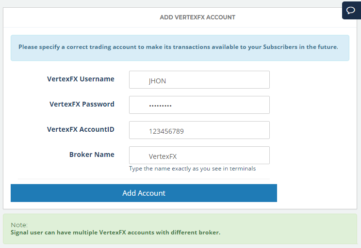 Add VertexFX Accounts